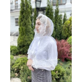 Женская накидка-палантин из органзы с игольчатым кружевом